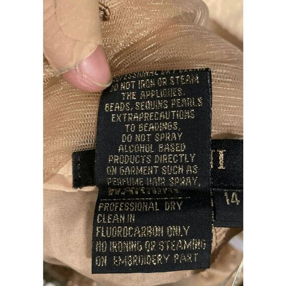 TERANI COUTURE WOMENS MOCHA BEADED LACE MERMAID GOWN  SIZE 14 NWT - Picture 10 of 13